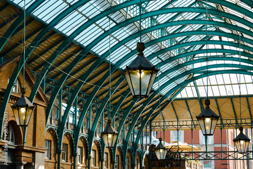 lanterns hanging at a market