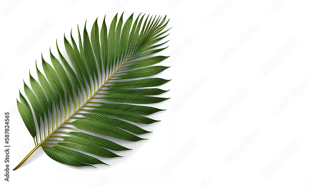 Obraz premium Green leaf of a plant on a white background. palm. Banner. Generative AI