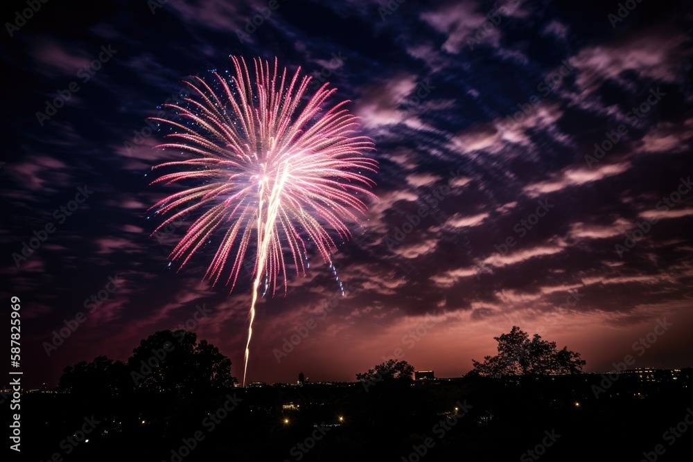 large nighttime fireworks display celebrates America's national holiday, dazzling onlookers in the night sky Generative AI large nighttime fireworks display celebrates America's national holiday, dazzling onlookers in the night sky Generative AI