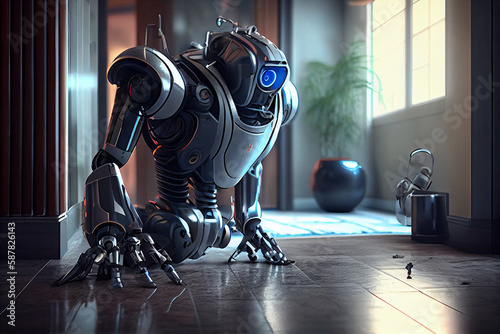 smart robot cleans modern house. High quality illustration