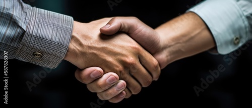 business people shaking hands. Generative ai © Adriana