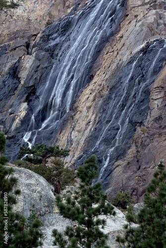 Eastern Sierra Waterfall  with trees  during long drought 