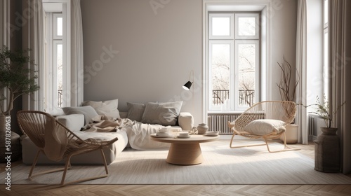 Minimal interior living room  scandinavian style
