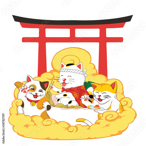 maneki neko ramen illustration japan ramen illustration vector torii gate illustration