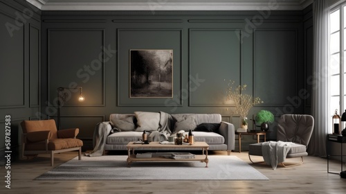 Retro interior living room  empty wall art