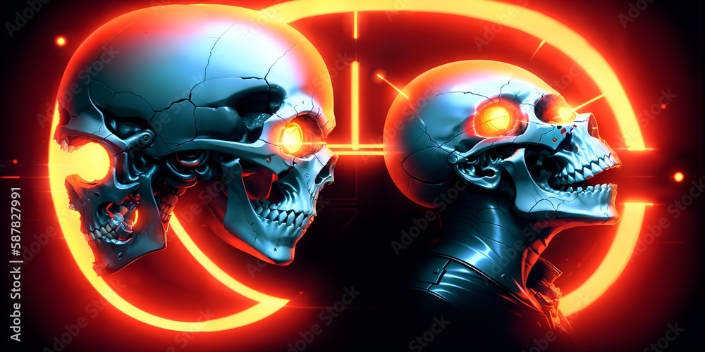 Fototapeta premium Photo of two human skulls placed side by side