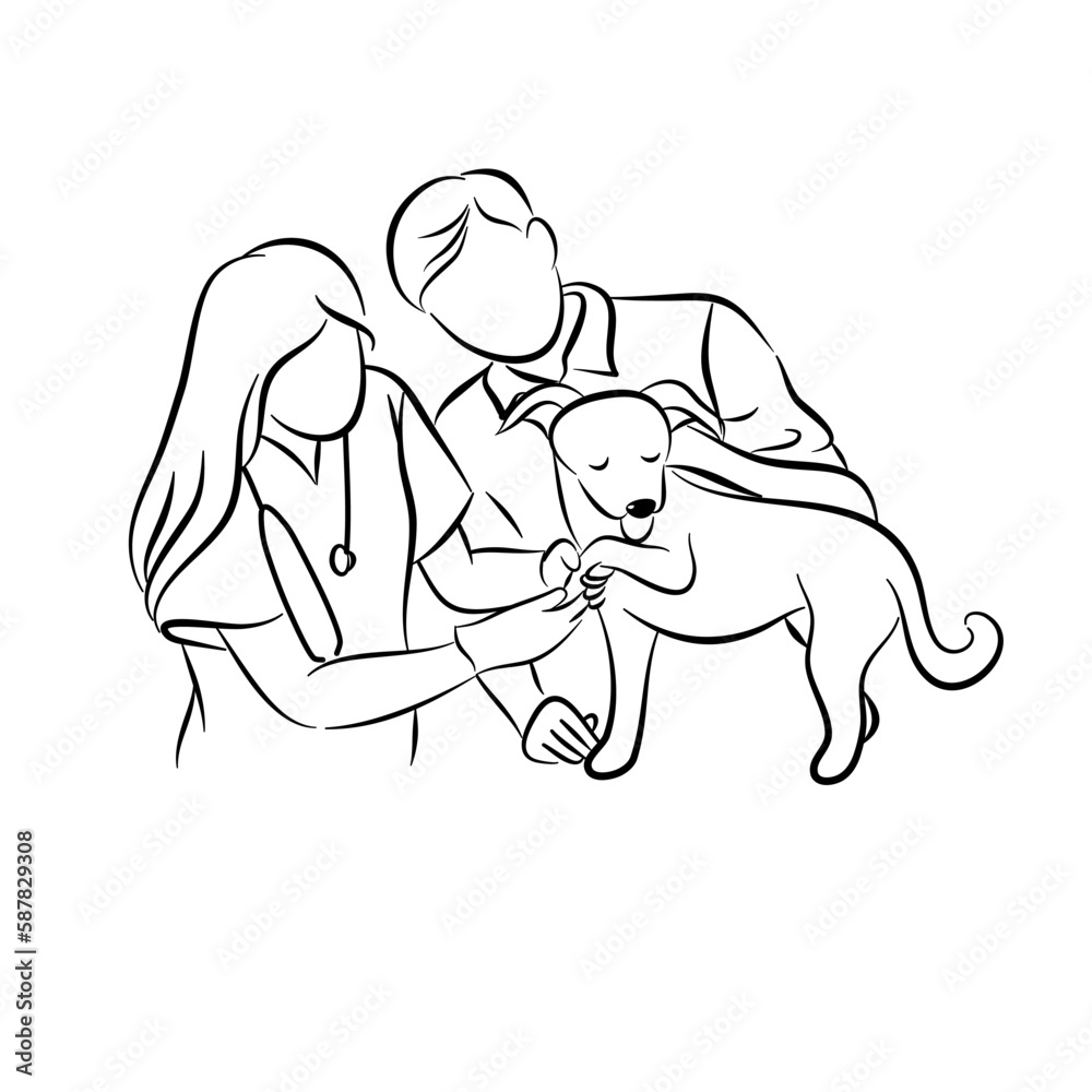 doodle style hand drawn, medicine, pet care and people concept - close up of french bulldog dog and veterinarian doctor hand at vet clinic doodle style hand drawn, medicine, pet care and people concept - close up of french bulldog dog and veterinarian doctor hand at vet clinic