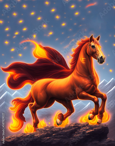 Generative AI - Majestic flaming horse with beautiful pose