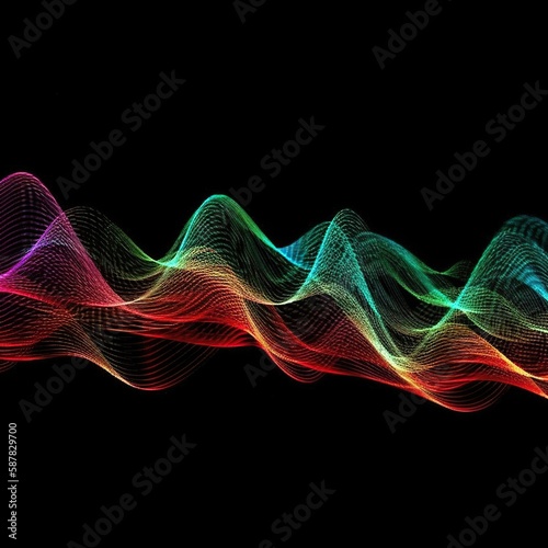 Vibrant Fluorescent Waves on Black Background - Perfect for Design, Marketing, and Web Graphics. Generative AI.