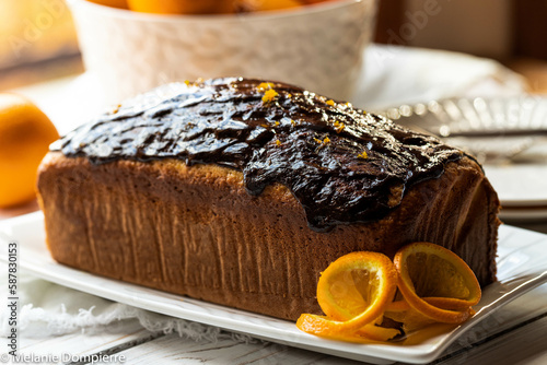 Orange cake with chocolate glaze