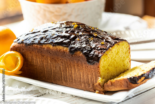 Orange cake with chocolate glaze