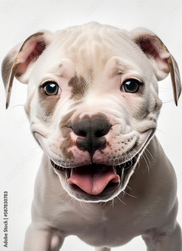 A cute and adorable white pitbull puppy.