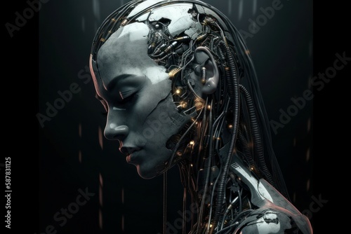 Sad lonely robot. Virtual love concept. AI generated  human enhanced
