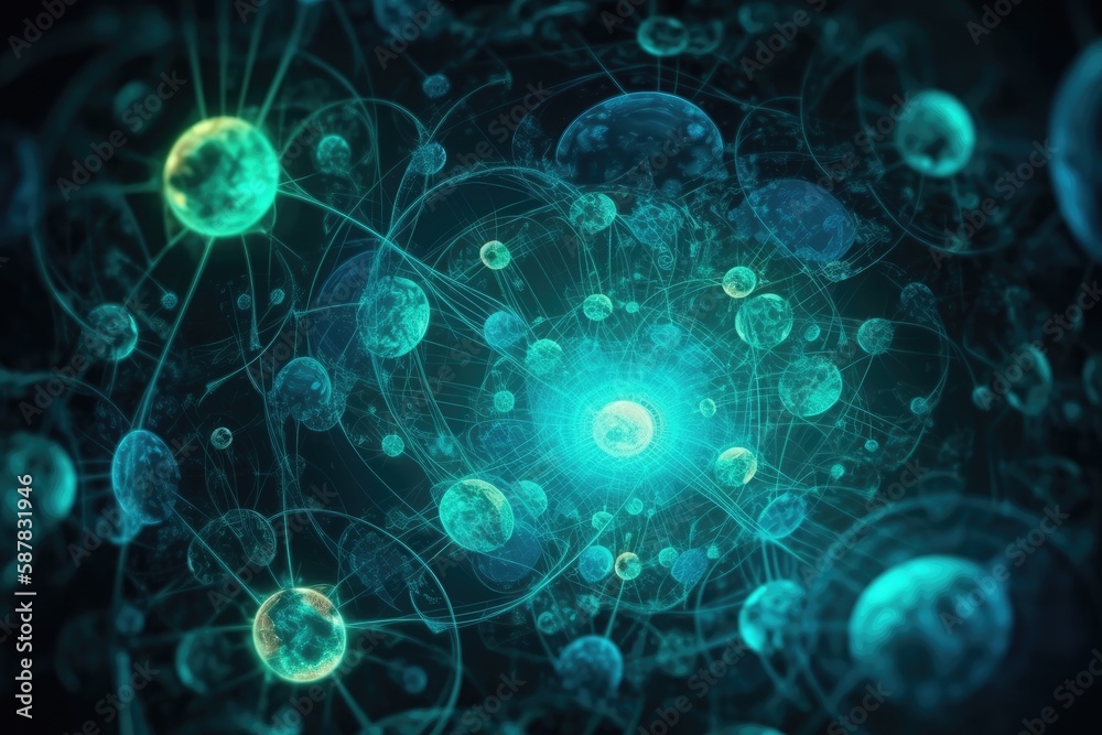 Illustration of blue and green bubbles floating in air. Generative AI Illustration of blue and green bubbles floating in air. Generative AI