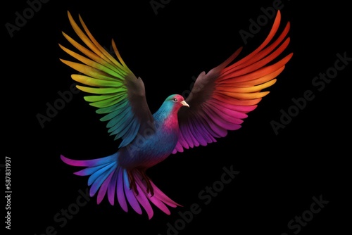 multicolored dove of peace:Symbol of diversity and harmony on black background, Generative AI © SnapVault
