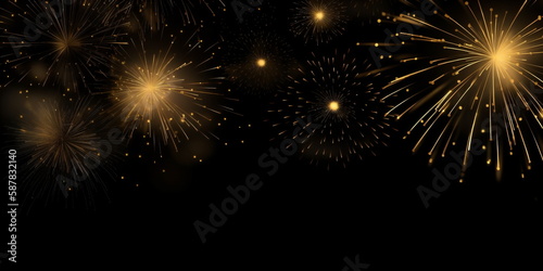  Feuerwerk auf schwarzem Himmel Hintergrund für die Feier frohes neues Jahr und frohe Weihnachten mit Platz für Text - erstellt mit KI 