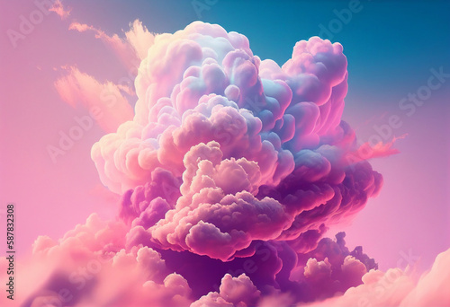 Background of fluffy baby pink pastel cotton candy clouds in the sky. Generative AI 
