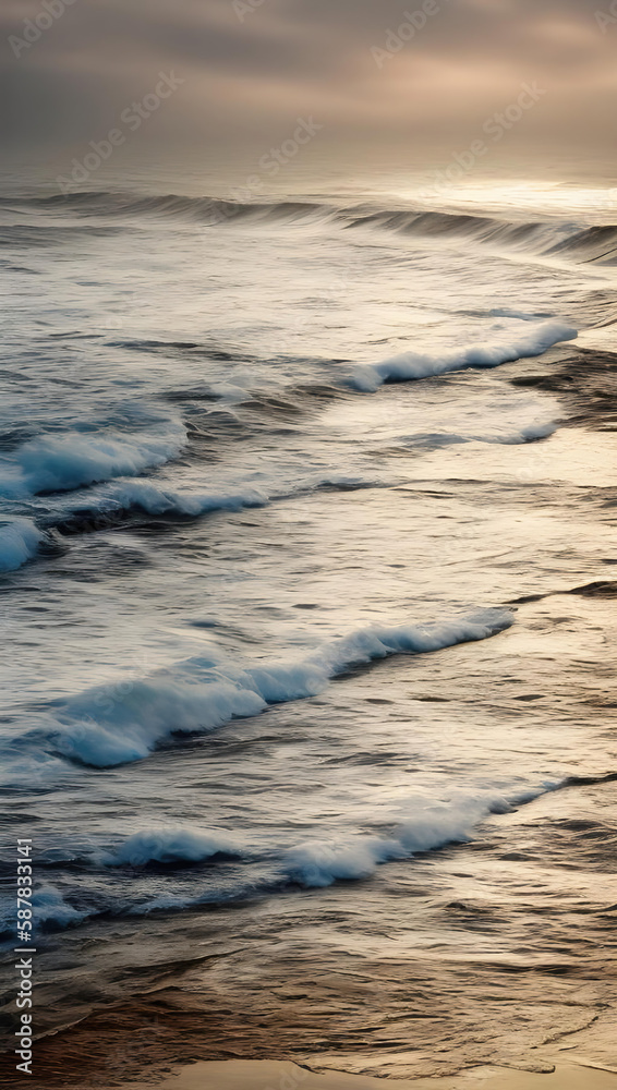 small waves on the beach in the late afternoon