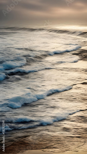 small waves on the beach in the late afternoon