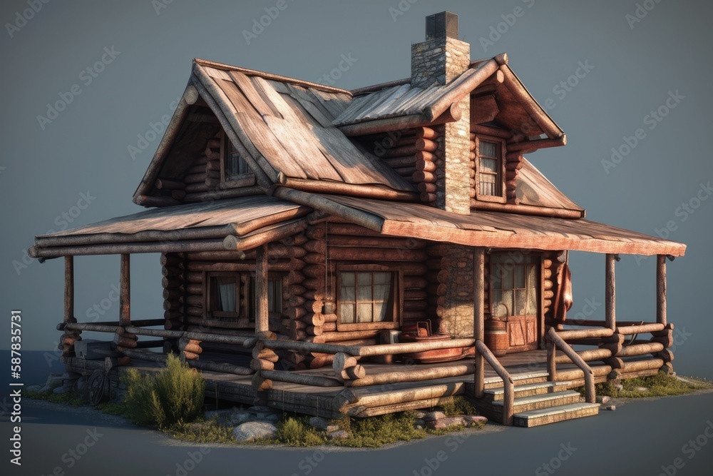 cozy log cabin with a welcoming porch. Generative AI cozy log cabin with a welcoming porch. Generative AI