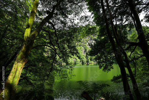 The peaceful Lagoa Do Congro is located at the end of an easy hike in the island of Sao Miguel in the Azores, Portugal