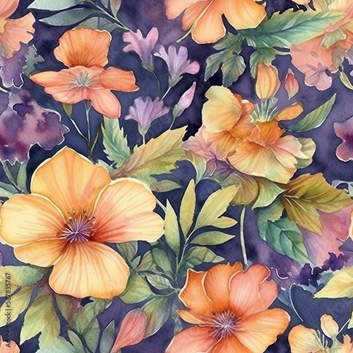 seamless pattern with flowers  water color  generative ai  generative  ai
