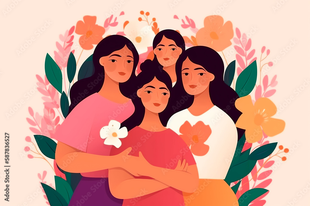 group of hispanic young women, flowers watercolor painting banner, mother's day, AI generated group of hispanic young women, flowers watercolor painting banner, mother's day, AI generated