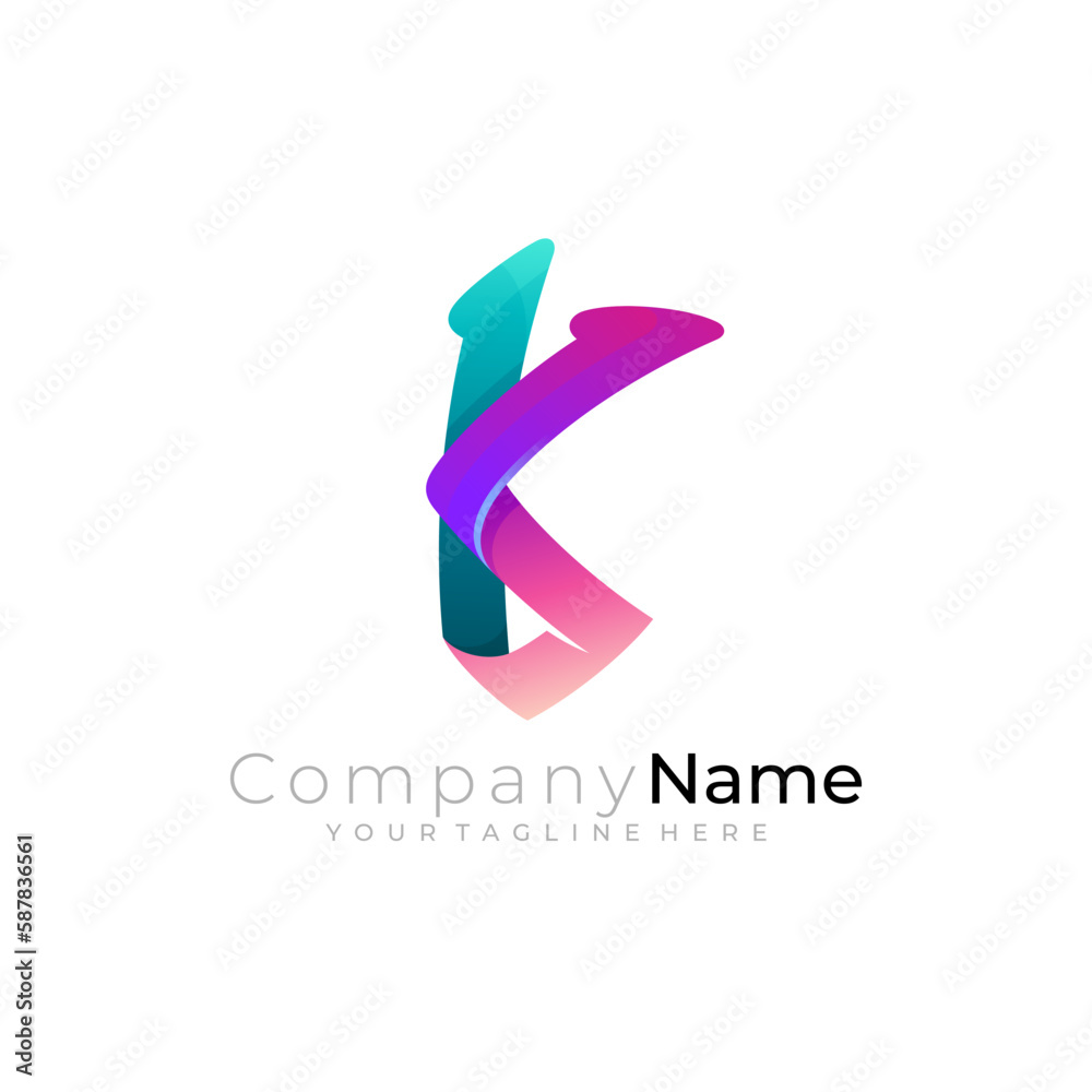 Symbol K logo with 3d colorful design, modern style Symbol K logo with 3d colorful design, modern style
