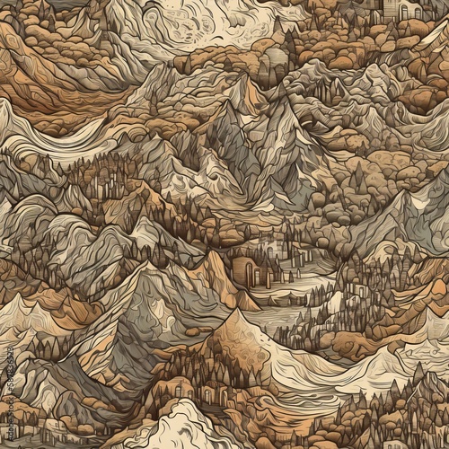 seamless pattern with mountains, generative ai, generative, ai
