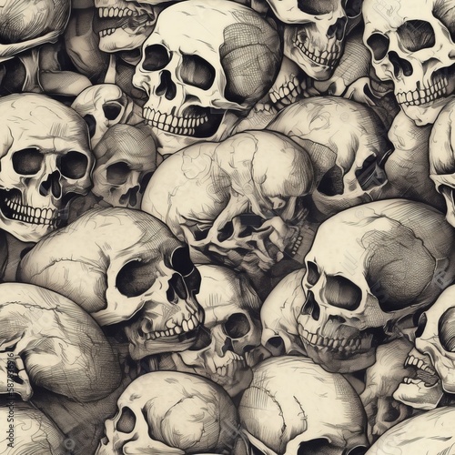 seamless pattern with skulls, generative ai, generative, ai