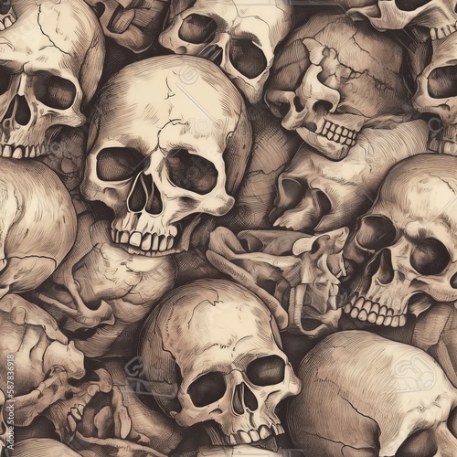 seamless pattern with skulls, generative ai, generative, ai