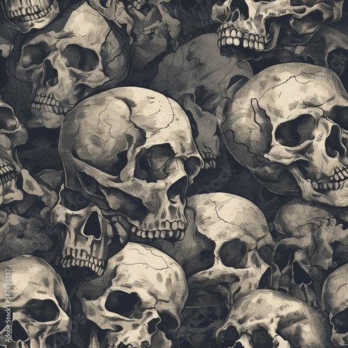 seamless pattern with skulls, generative ai, generative, ai