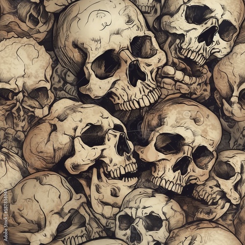 seamless pattern with skulls, generative ai, generative, ai