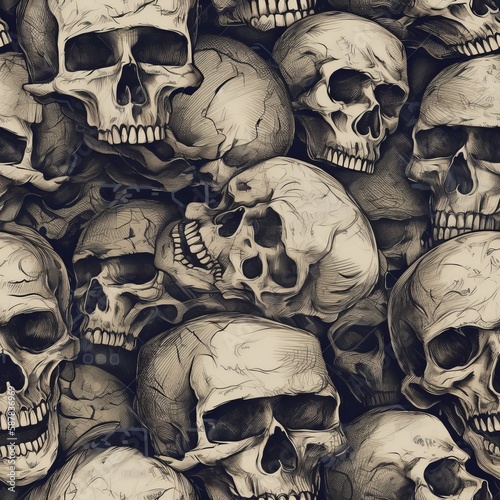 seamless pattern with skulls, generative ai, generative, ai