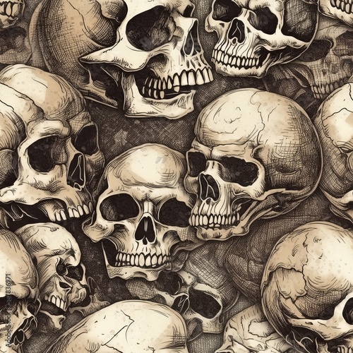 seamless pattern with skulls, generative ai, generative, ai