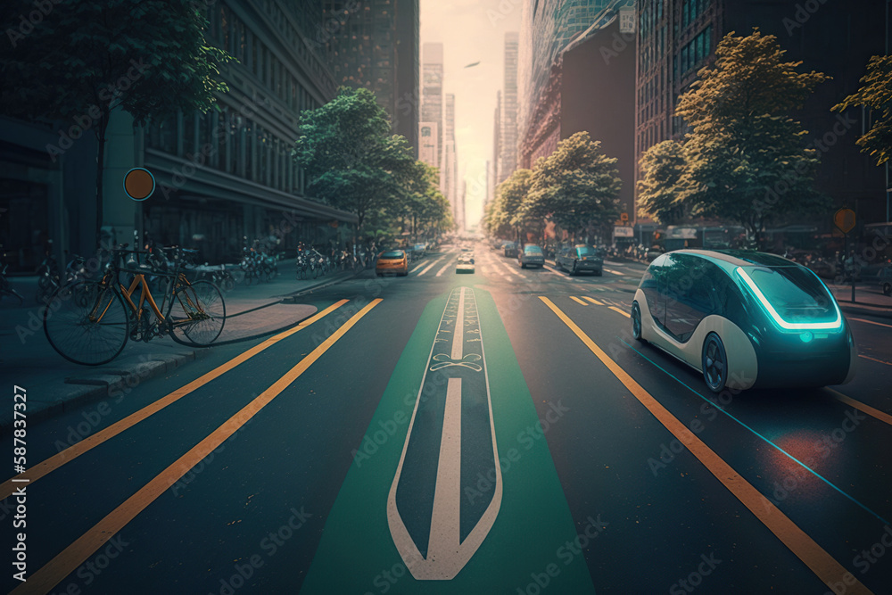 The future of urban mobility bike lanes and e-scooters, created with ...