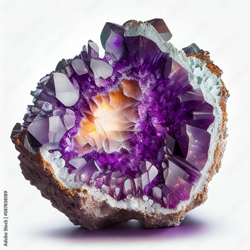 Large purple amethyst quartz crystal geode.  Generative AI - obrazy, fototapety, plakaty 