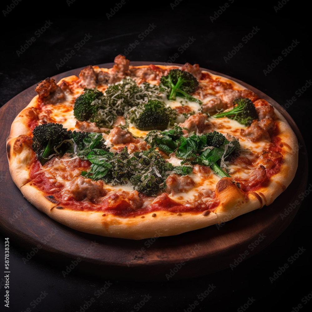 Pizza Salsiccia e Friarielli - mit Tomatensauce, Mozzarella-Käse ...