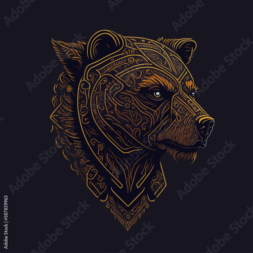 Bear head emblem vintage ornamental design. Medieval logo. Print design. t-shirt design.