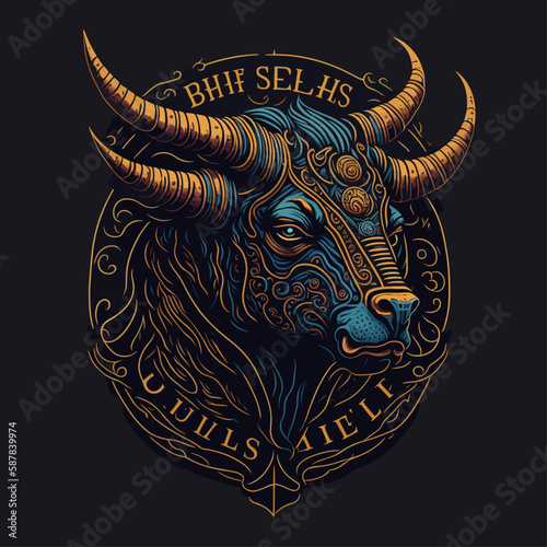 Bull head emblem vintage ornamental design. Medieval logo. Print design. t-shirt design.