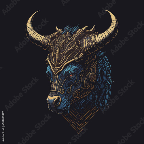 Bull head emblem vintage ornamental design. Medieval logo. Print design. t-shirt design.
