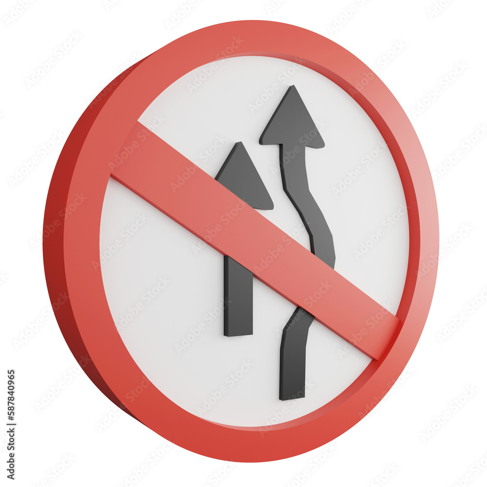 3D render no overtaking sign icon isolated on transparent background, red mandatory sign 3D render no overtaking sign icon isolated on transparent background, red mandatory sign