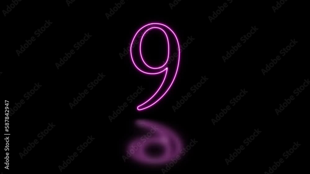 Flickering neon numeral nine with motion animation Flickering neon numeral nine with motion animation