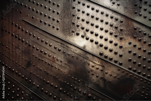 close-up view of a metal surface with rivets. Generative AI