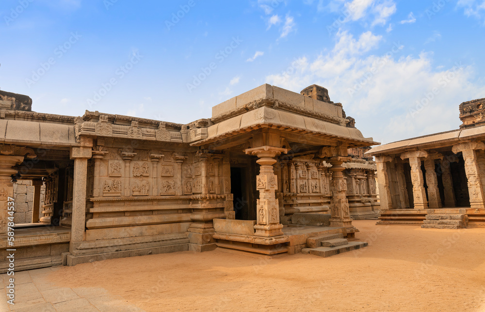 Hazara Rama temple with intricate stone carvings built in the early 15th century at Hampi, Karnataka, India