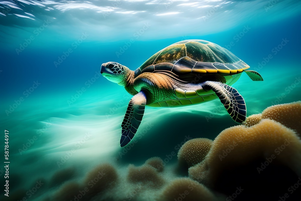 Fototapeta premium Graphic representation of The Tragic Tale of a Sea Turtle and a Plastic Bag. Generative AI. 