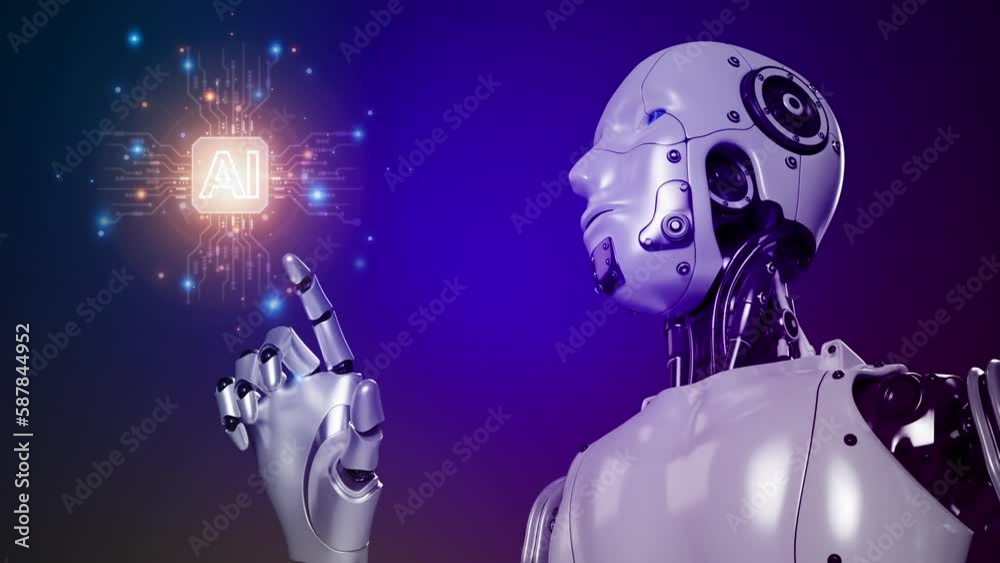 Robot with AI icon on virtual background provide access information. Artificial intelligence digital chat bot, machine learning, big data, cloud computing, computer network and innovation technology. Robot with AI icon on virtual background provide access information. Artificial intelligence digital chat bot, machine learning, big data, cloud computing, computer network and innovation technology.