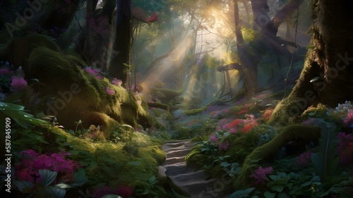 Step into a world of enchantment and wonder with a stunning  hyper-realistic image of nature that captures the essence of its magical beauty. Created using generative AI. 