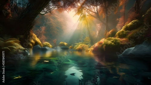 Step into a world of enchantment and wonder with a stunning, hyper-realistic image of nature that captures the essence of its magical beauty. Created using generative AI.  © Ken