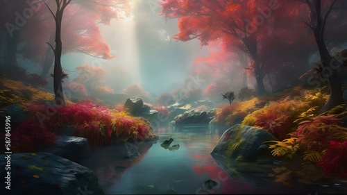 Step into a world of enchantment and wonder with a stunning  hyper-realistic image of nature that captures the essence of its magical beauty. Created using generative AI. 